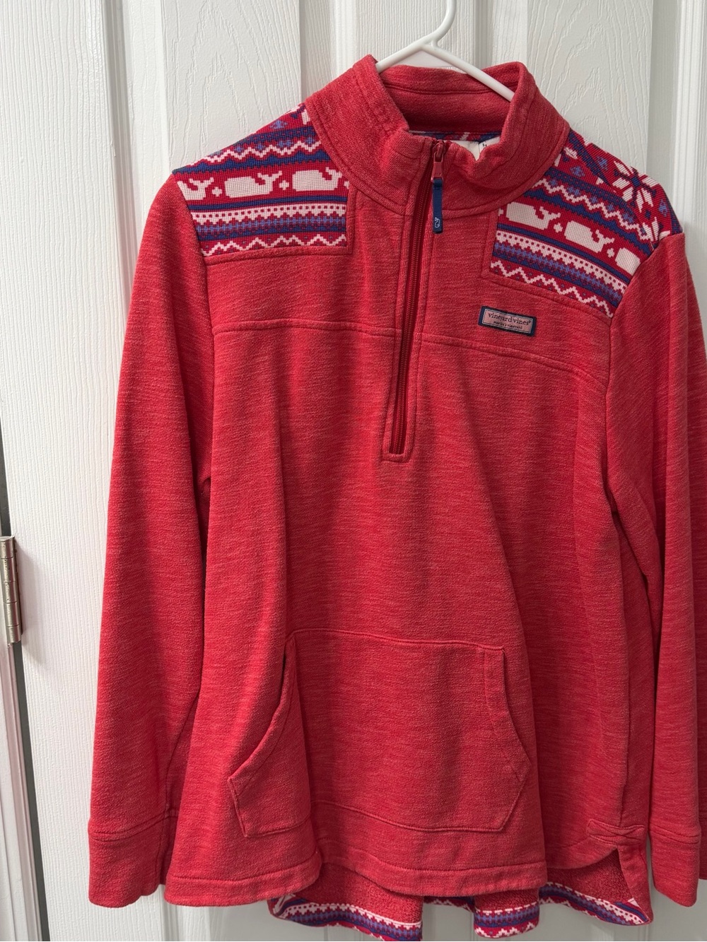 Vineyard Vines Fair Isle Whale 1/4 Zip Pullover Red Size Large